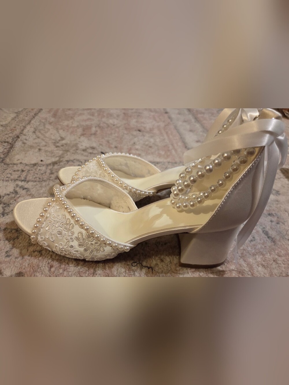 NWT Ivory Pearl Lace Bridal Heels Size 8 | Wedding Shoes | Block Heel - Picture 8 of 9